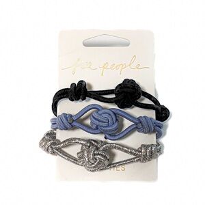 NEW - 3PC Free People Black, Blue, & Silver Knot Elastic Hair Ties - Boho Chic